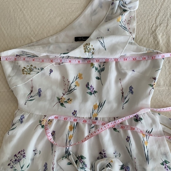 one shoulder mini dress peplum style flowing fabric garden flower print fairy - Picture 14 of 14